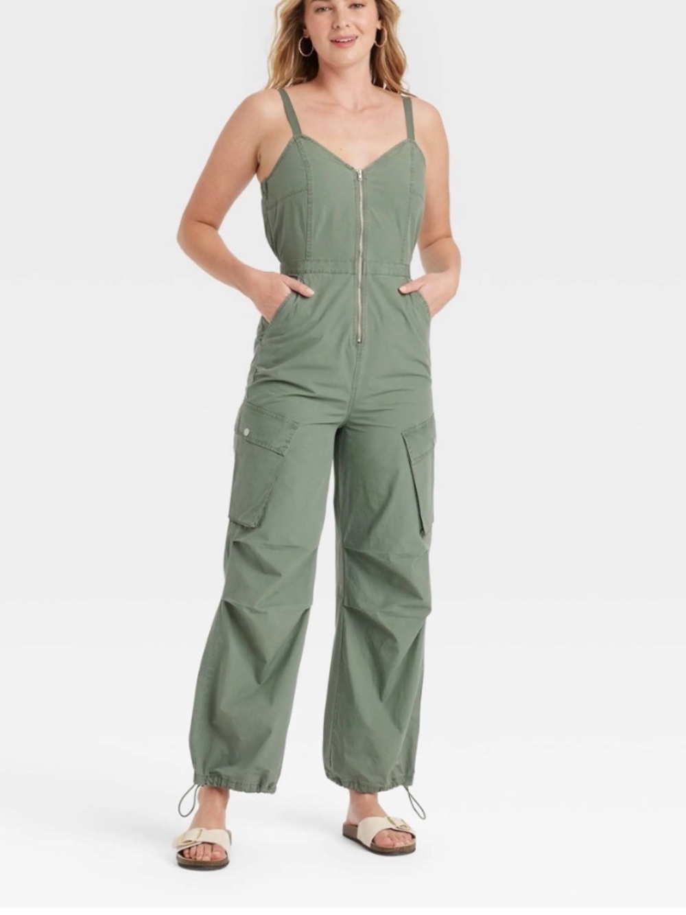 Universal Thread Olive Green Strap Cargo Jumpsuit